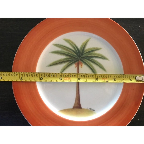 Email De Limoges plates 1855 ORANGE palm tree plates Set of 2 **RARE/HTF - Picture 6 of 10